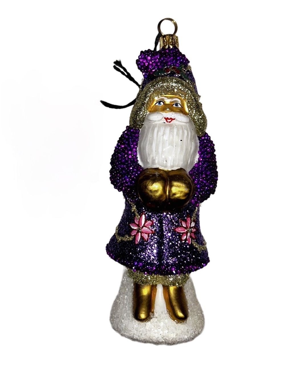 Ino Schaller ~ Vintage ~ Purple Santa Claus Blown Glass Glitter Ornament ~ New